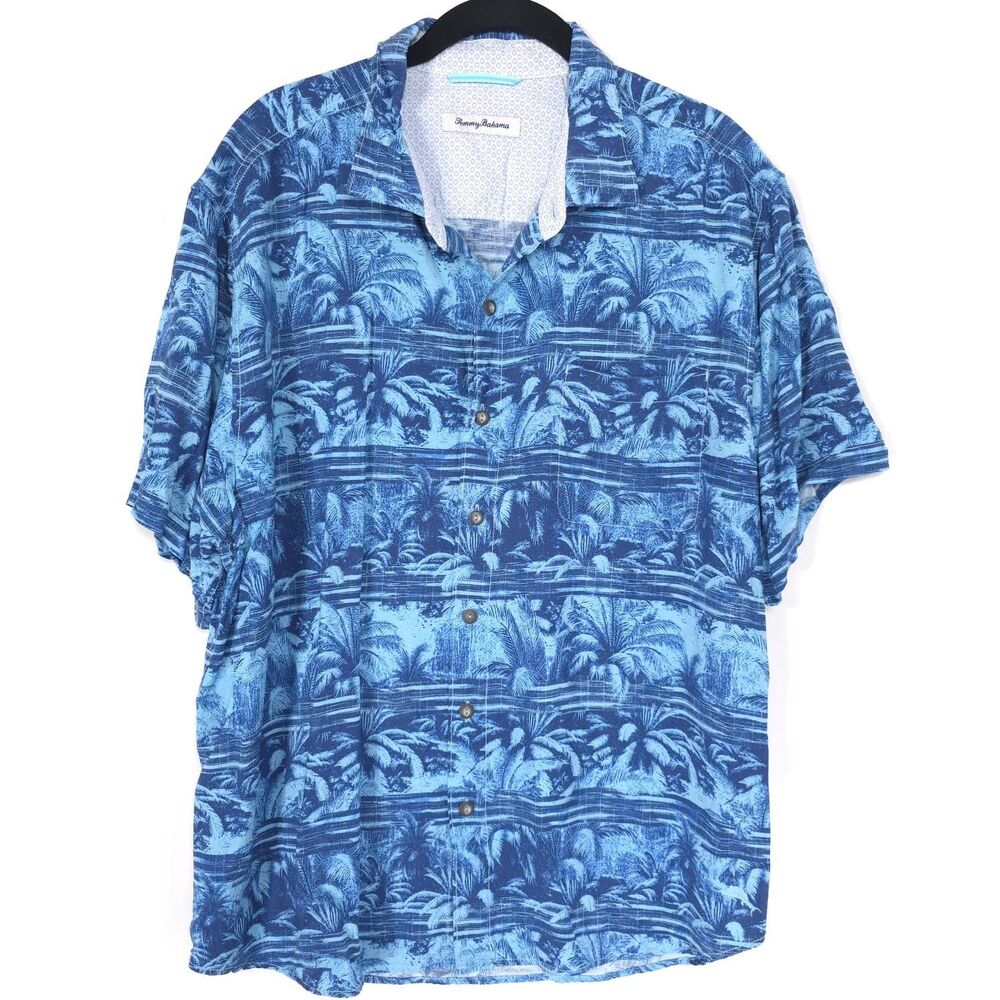 TOMMY BAHAMA Mens Shirt‎ Button Up XL Hawaiian Tropical Blue Short Sleeve